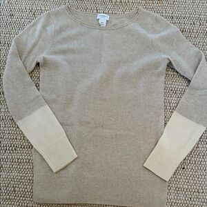 Club Monaco Beige Crewneck Sweater with Cream Cuff Panels
